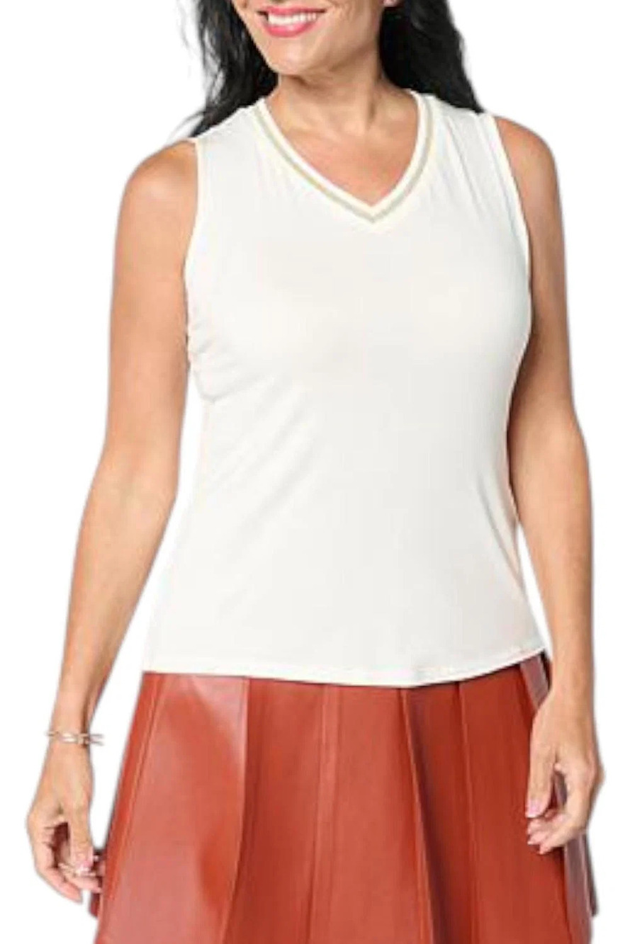 G by Giuliana Women's EcoLuxe Tank Top with Striped Neckline Cream - Plus